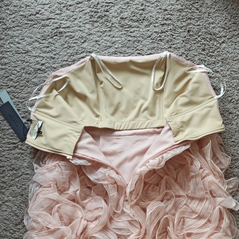 NWT Halston Heritage Strapless Ruffle Pink Mini Dress - Picture 7 of 14